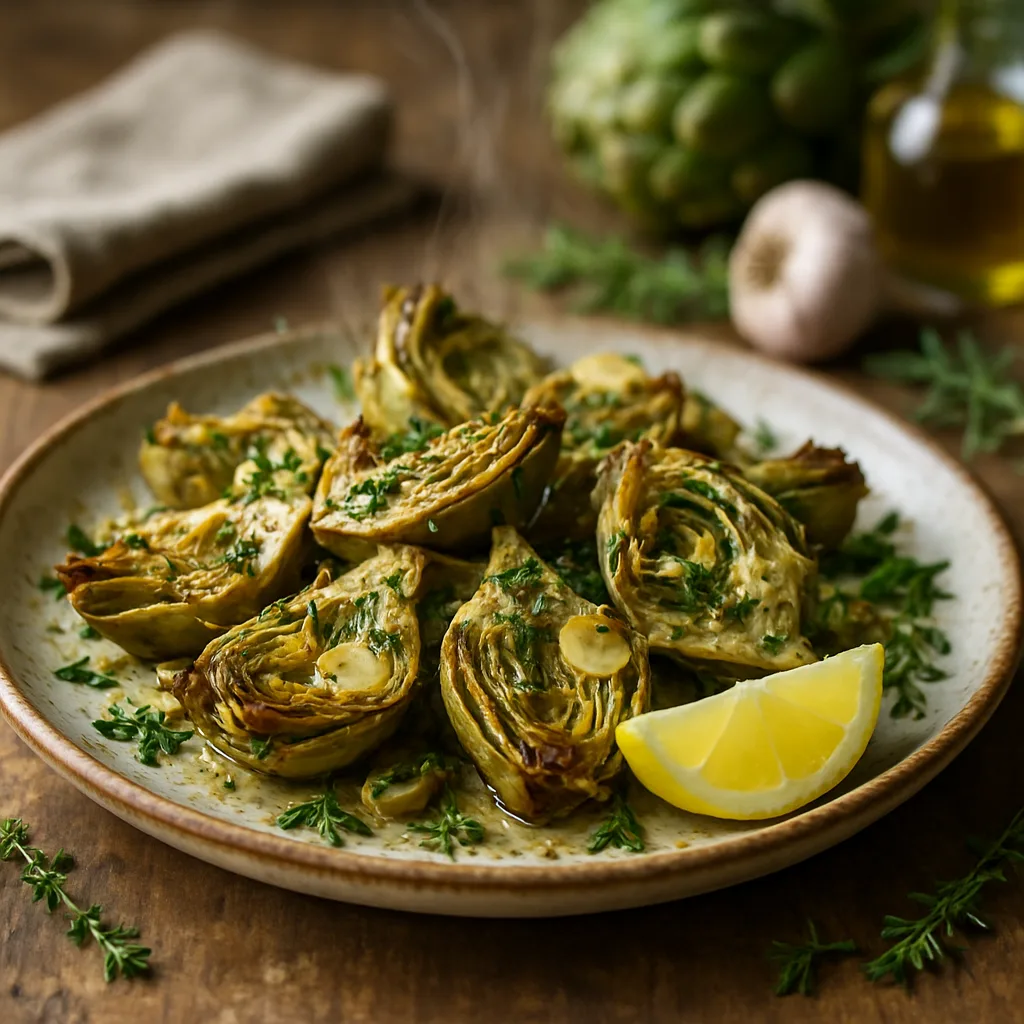 Anghinare la cuptor cu lămâie, usturoi și ierburi aromate
