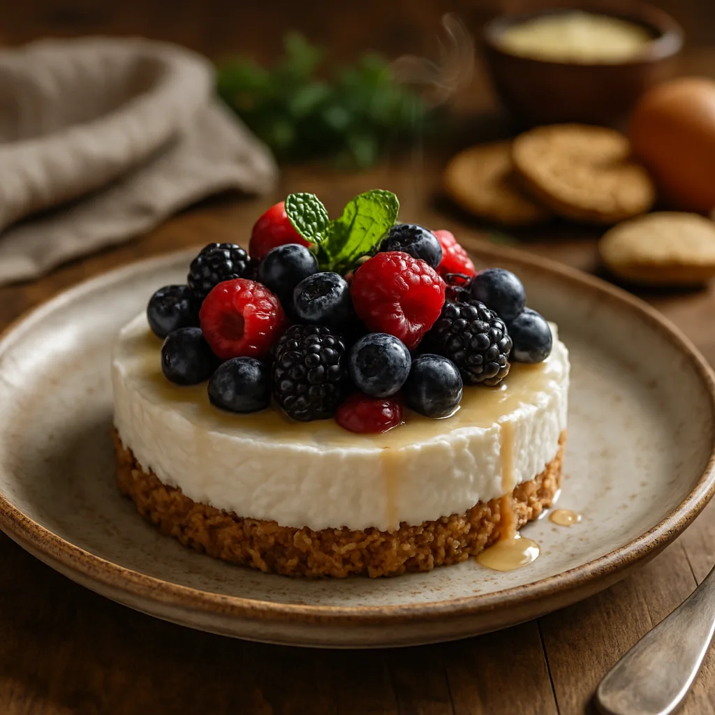Cheesecake sănătos cu brânză și fructe de pădure