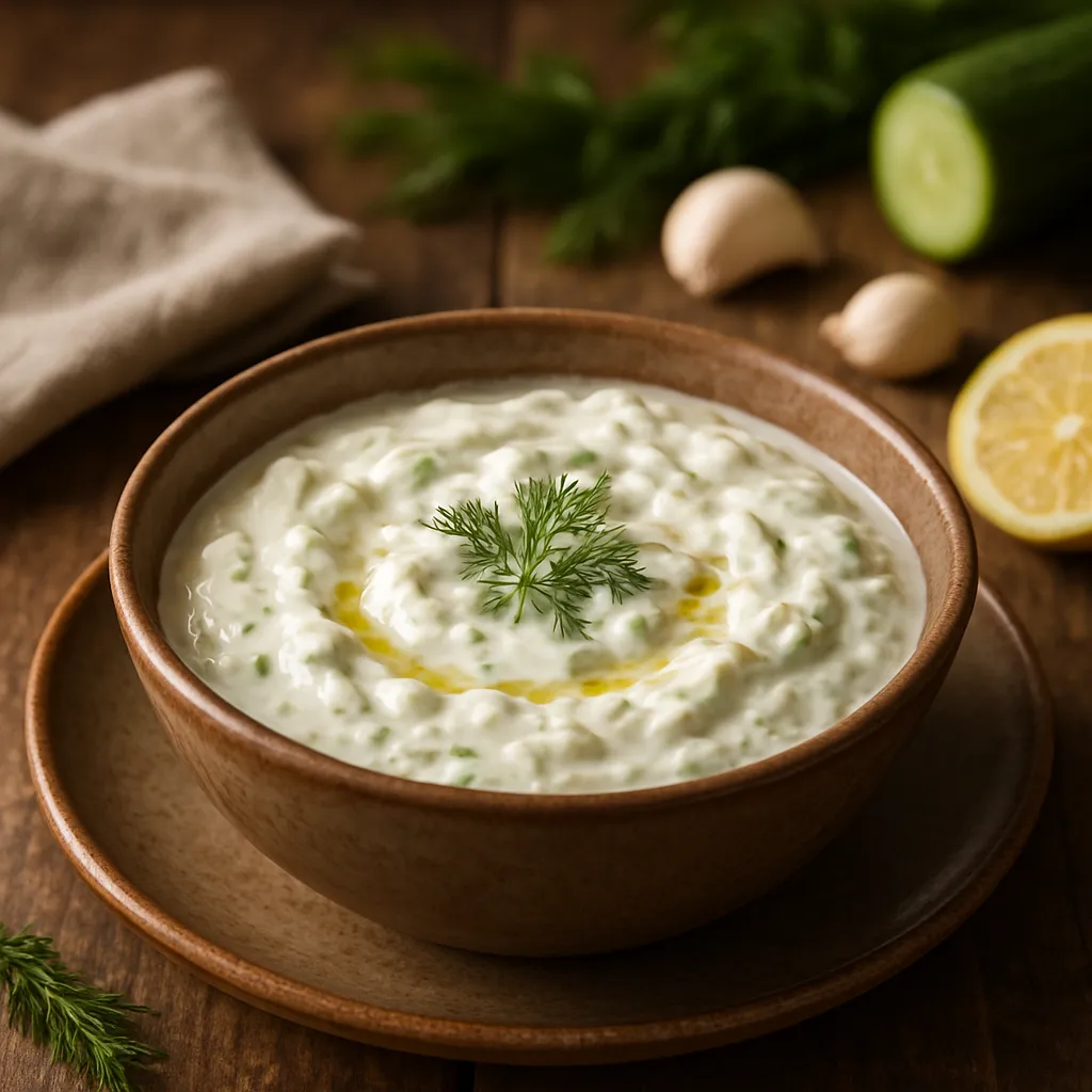 Tzatziki grecesc (sos de iaurt cu castraveți și usturoi)