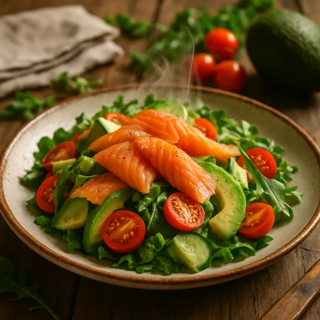 Salată cu avocado și somon